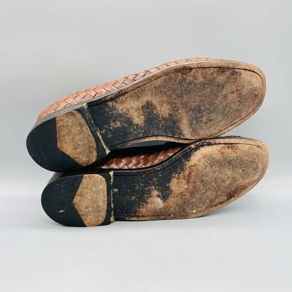 Cole Haan Shoes Mens 13 Brown Leather Woven Tassel Loafers Slip On Vtg Moc Toe